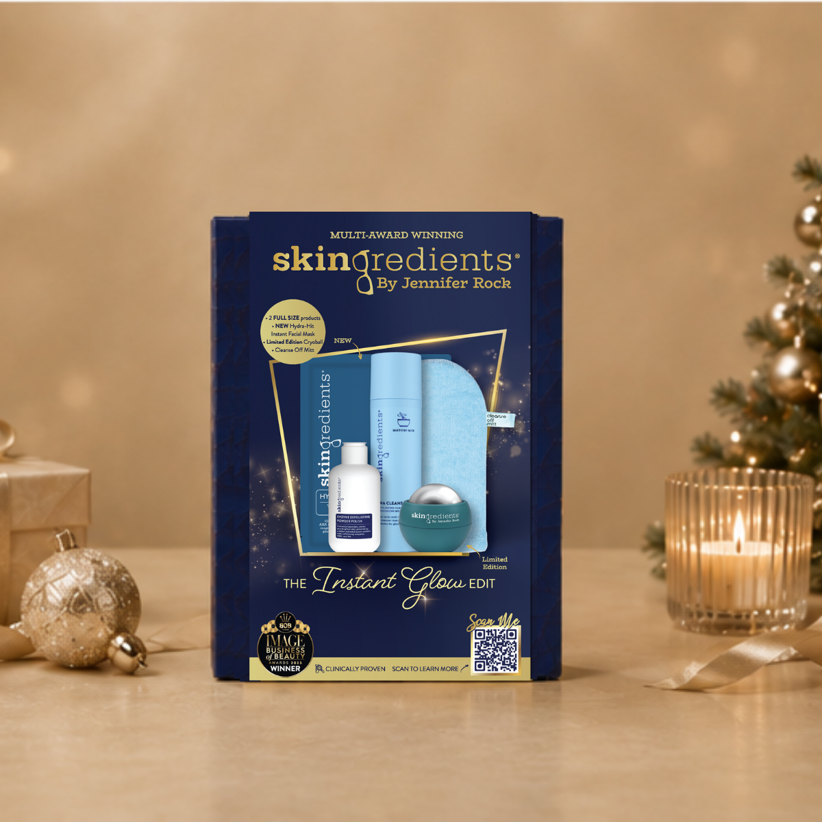 Load video: <div class="ewa-rteLine">
<div class="ewa-rteLine">
<div class="ewa-rteLine"><strong>For the friend who wants that fresh-from-a-facial look before a night out</strong></div>
<div class="ewa-rteLine"><br></div>
<div class="ewa-rteLine">Know someone who loves looking like they've just stepped out of a facial? This is the gift for them. The Instant Glow Edit brings together five skincare essentials designed to cleanse, exfoliate, hydrate and refresh the complexion before a big night out. From smoothing away dull surface skin to delivering an instant hydration boost and a cooling facial massage, it's everything they need for that fresh, polished feeling - at home. And because we've built it around a skin goal rather than a skin type, you don't need to know her entire skincare routine to get it right.</div>
<div class="ewa-rteLine"><br></div>
<div class="ewa-rteLine">You know the friend. We’ve made the skincare bit easy.</div>
<div class="ewa-rteLine"><br></div>
<div class="ewa-rteLine">Inside the Edit</div>
<div class="ewa-rteLine">1 x Enzyme Powder Polish</div>
<div class="ewa-rteLine">A water-activated exfoliating powder powered by papaya enzymes and soothing calamine. It gently buffs away dull, dead surface skin to leave the complexion feeling smoother and looking fresher.</div>
<div class="ewa-rteLine"><br></div>
<div class="ewa-rteLine">1 x AHA! Cleanse® Brightening + Exfoliating Lactic Acid Cleanser 100ml</div>
<div class="ewa-rteLine">An active cleanser with 8% lactic acid and 1% PHA that gently exfoliates while helping to hydrate and smooth the look of uneven skin.</div>
<div class="ewa-rteLine"><br></div>
<div class="ewa-rteLine">1 x NEW Hydra-Hit Instant Facial Mask</div>
<div class="ewa-rteLine">A serum-soaked Korean sheet mask that delivers an instant hydration boost in just 15 minutes. Powered by glycerine, niacinamide and panthenol, it leaves skin feeling quenched, soothed and refreshed, with hydration increasing by up to 85% after a single use.*</div>
<div class="ewa-rteLine"><br></div>
<div class="ewa-rteLine">1 x Limited Edition Cryo Ball</div>
<div class="ewa-rteLine">A cooling facial massage tool designed to refresh and soothe the look of tired, puffy skin. Glide it over the face for a calming, spa-like finishing touch before getting ready.</div>
<div class="ewa-rteLine"><br></div>
<div class="ewa-rteLine">1 x Cleanse Off Mitt</div>
<div class="ewa-rteLine">A soft, reusable cleansing mitt that removes makeup and daily build-up with warm water. A simple first step to getting skin clean and ready for the rest of the routine.</div>
</div>
</div>